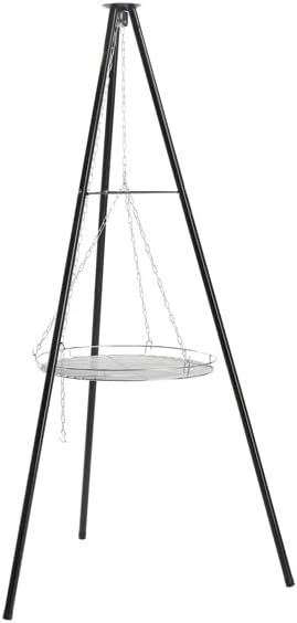 Campfire Tripod Grill, Adjustable Height BBQ Grill Grate with Fire Bowl for Outdoor Camping BBQ, (24.4 x 23.2 x 61.0) in, Black