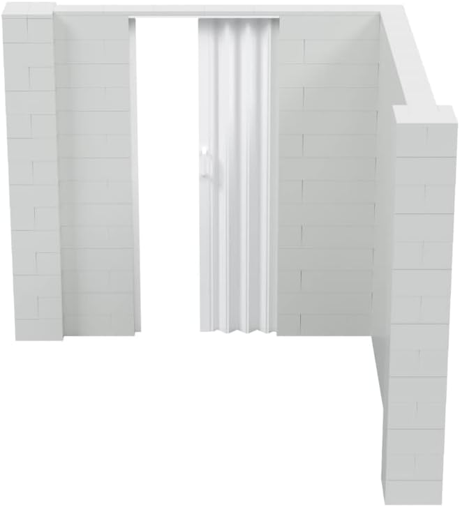 EverBlock 8’ x 8’ x 7’ L-Shaped Wall Kit with Accordion Door | 3’ x 7’ Doorway | Modular Building Blocks | Wall Display | Room Divider & Partition | Reusable | Indoor & Outdoor Use | Red
