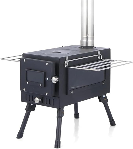 Wood Burning Stove, Portable Tent Stove for Heating, Compact,Outdoor,Courtyard,Camping,Winter,BBQ,Camp Cooking,Touring,Ice Fishing, Hunting,Include Chimney Pipes/Storage Bag(Steel)
