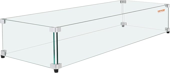 Glass Wind Guard for Rectangular Fire Pit Table 31 x 12.5 x 6.5 Inch, 0.31 inch Thick and Sturdy Tempered Glass Panel with Hard Aluminum Corner Bracket & Rubber Feet, Easy to Assemble
