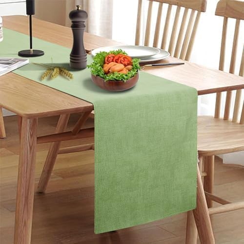 Wipeable Table Runner, Thick Farmhouse Dresser Runner, Rustic for Kitchen, Bedroom, Living Room, Indoor and Outdoor (108'', Green)