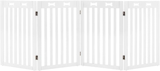 unipaws 29.5'H Free Standing Tall Wooden White Dog Cat Gate, Foldable Pet Fence for Doorway, Stairs, Indoor Use