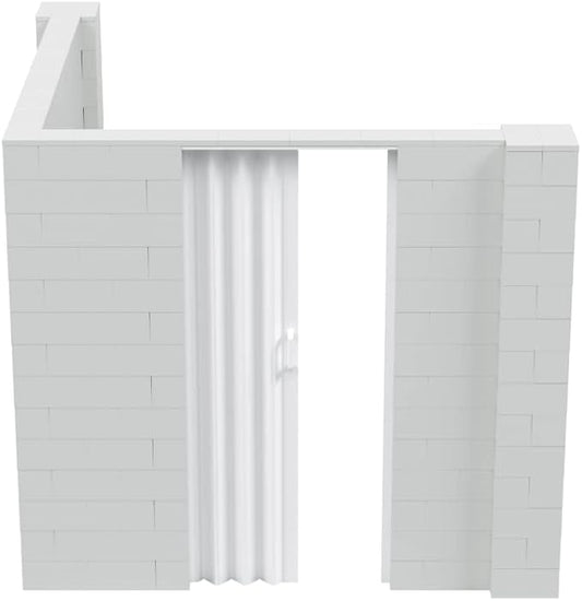 EverBlock 8’ x 8’ x 7’ L-Shaped Wall Kit with Accordion Door | 3’ x 7’ Doorway | Modular Building Blocks | Wall Display | Room Divider & Partition | Reusable | Indoor & Outdoor Use | Black