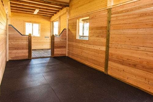 American Floor Mats - Horse Stall Mats - Heavy Duty Stall Tiles - Thick, Durable Rubber Flooring - Solid Black - Slip Resistant - 6' x 10' Set (15 Tiles Total, 24" x 24" Each, 0.38" Thick)