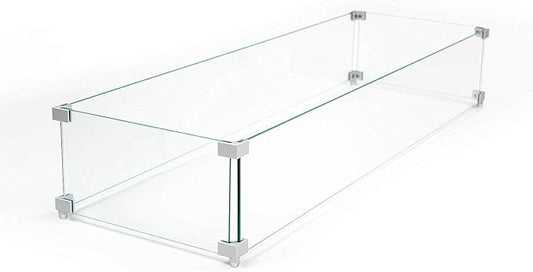 AMS Fireplace | Fire Pit Table Square/Rectangular Tempered Glass Wind Guard-Fire Flame Guard 1/4" Thick Wind Guard - Flame Guard (38" Long x 17" Wide x 7 High)