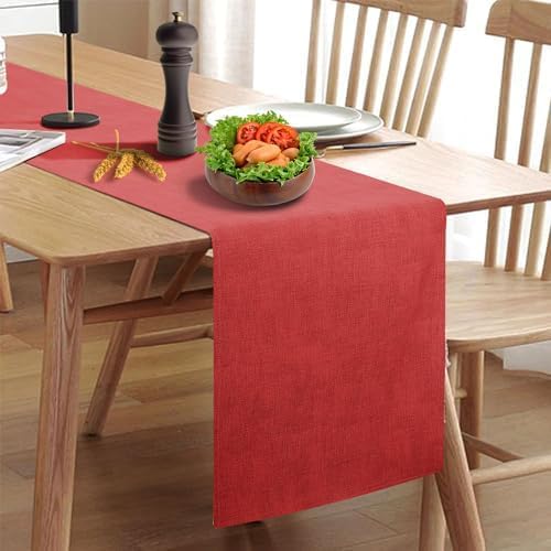 Waterproof Wipeable Table Runner, Farmhouse Dresser Runner, Rustic for Kitchen, Bedroom, Living Room, Indoor and Outdoor (60'', Red)