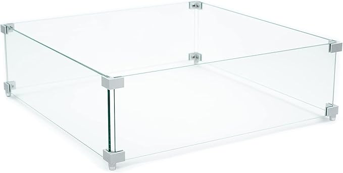 AMS Fireplace | Rectangular Fire Pit Glass Wind Guard for Brooklyn Fire Pit (Light Gray) | Shielded from Patio Heater Flames | Tempered Glass with Polished Edges for Safety | Fire Table Glass Shield