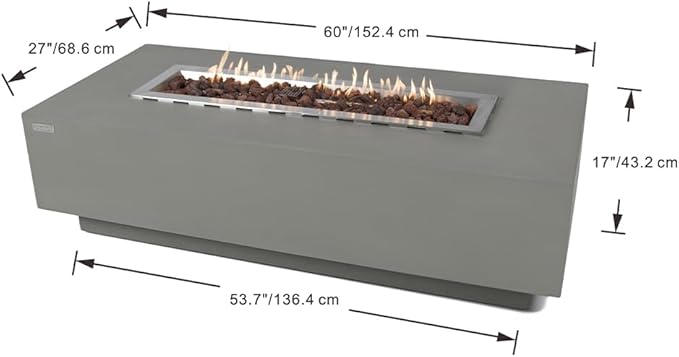 Elementi Granville Fire Pit Outdoor Firepit Set Includes 60” Propane Concrete Firepit Table, Glass Windscreen, Stainless Steel Cover, Tank & Canvas Cover, Floor Mat and Beverage Tub