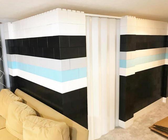 EverBlock 9’ x 7’ Wall Kit with Accordion Door | 3’ x 7’ Doorway | Modular Building Blocks | Wall Display System | Room Divider & Partition | Easy to Connect & Reuse | Indoor & Outdoor Use | Blue