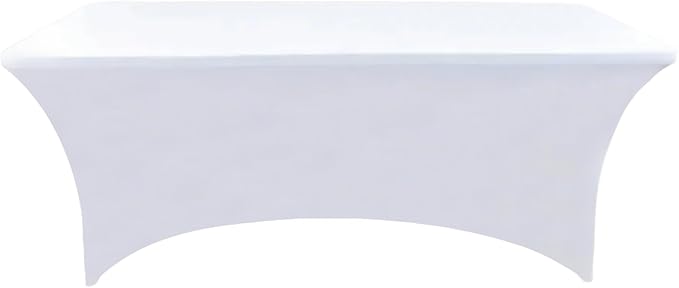 10-Pack 8ft White Spandex Table Covers for Rectangle Folding Tables - Washable Elastic Tablecloth - Ultimate Fitted Table Protector for Parties, Trade Shows, Banquet, and Wedding