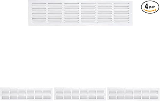 EZ-FLO 30 x 6 Inch (Duct Opening) White Return Air Vent Cover for Wall or Ceiling, 31-3/4 Inch x 7-3/4 Inch (Overall Dimensions), Solid Steel Return Air Grille, HVAC Air Return, 61630 (Pack of 4)