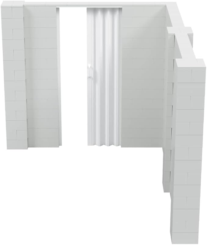 EverBlock 8’ x 10’ x 7’ L-Shaped Wall Kit with Accordion Door | 3’ x 7’ Doorway | Modular Building Blocks | Wall Display | Room Divider & Partition | Reusable | Indoor & Outdoor Use | Blue