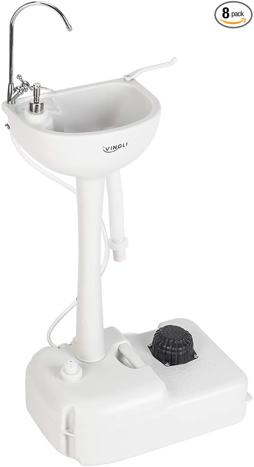 VINGLI Upgraded Portable Sink| Rolling Hand Wash Basin Stand with Towel Holder & Soap Dispenser & Wheels, Perfect for Garden/Camping/Outdoor Events/Gatherings/Worksite/RV/Indoor
