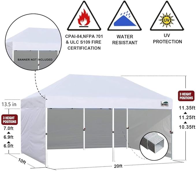 Eurmax USA 10'x20' Pop-up Canopy Tent Commercial Instant Canopies with 4 Removable Zipper End Side Walls and Roller Bag, Bonus 6 SandBags(Blue)
