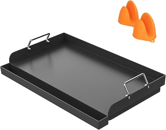 17" x 13" Nonstick Griddle Insert for Gas Grills, Carbon Steel Flat Top Griddle for Gas/Electric/Charcoal Grill, Universal Cooking Plate with Grease Groove for Outdoor Camping Tailgating Parties