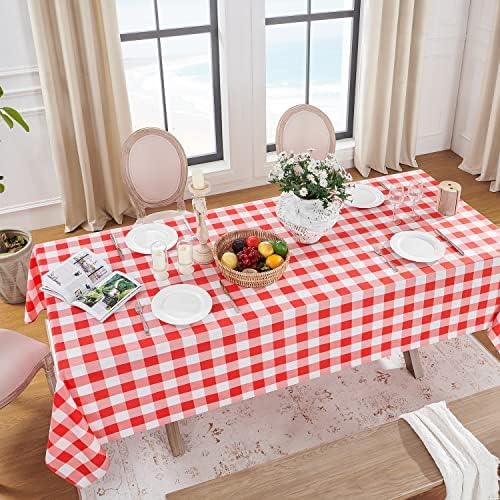 Softalker Gingham Checkered Tablecloth Rectangle - Outdoor Waterproof Buffalo Plaid Table Cloth, Stain Resistant Washable Table Cover for Picnic, Camping - Red and White, 2 Pack - 54 x 78 Inch