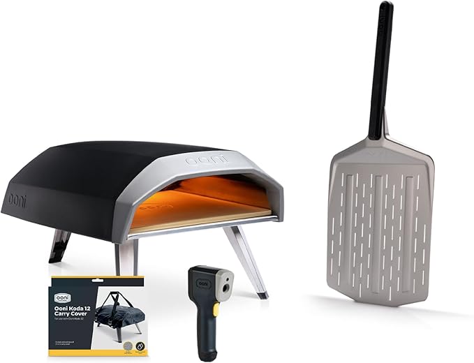 Ooni Koda 12 Gas Pizza Oven - Ultimate Pizza Oven Bundle - 12" Perforated Peel, Koda 12 Cover and Digital Thermometer Included