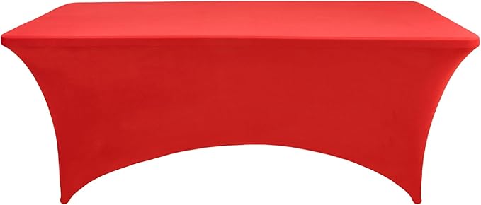 10-Pack 6ft Red Spandex Table Covers for Rectangle Standard Folding Tables - Wrinkle Resistant Stretch Tablecloths - Ultimate Fitted Table Protector for Parties, Banquet, Wedding