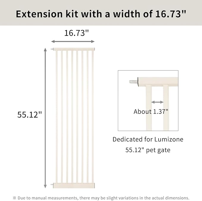 Lumizone Extra Tall Pet Gate 55.12" High Pressure Mounted 16.73" Wide Extension kit 1.37" Gap (16.73" W, Cream White)