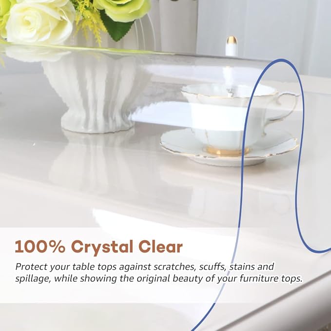 RostiKong 36 x 60 Inch Clear Plastic Table Cover Protector Rectangular Vinyl Roll Kitchen Dining Room Table Cloths Office Desk Pad Kitchen Floor Highchair Mat Outdoor Party Tablecloth Picnic Table Mat