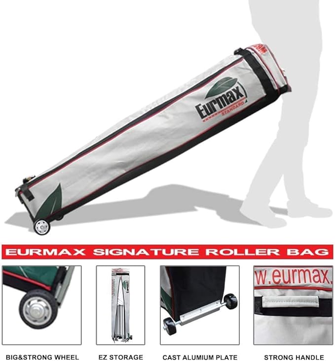 Eurmax USA 10'x20' Pop-up Canopy Tent Commercial Instant Canopies with 4 Removable Zipper End Side Walls and Roller Bag, Bonus 6 SandBags(Forest Green)