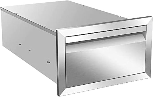 Flush Mount Stainless Steel Double Drawers with Recessed Handles for Outdoor Kitchens Or BBQ Island,-14W X 8.5H X 23D Inch