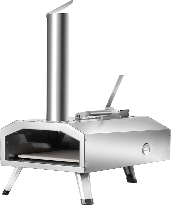 VEVOR Pizza Oven Outdoor, 12" Pellet Pizza Oven, Portable Pizza Stove with Built-in Thermometer, Wood Fired Stainless Steel Pizza Maker, for Backyard, Camping, Pizza Stone, Shovel, Carry Bag, Silver