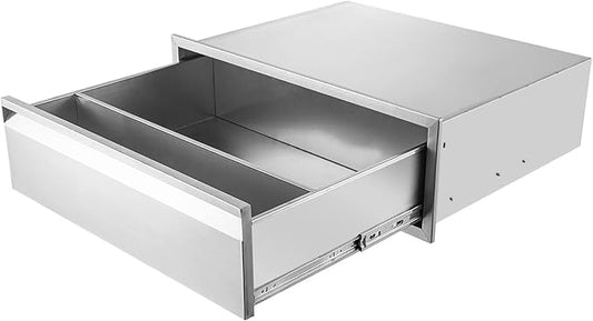 Extra-Larger 30" W Outdoor Kitchen Drawer Stainless Steel BBQ Single Drawer w/Divider Flush Mount for Outdoor Kitchen Island(Overall Size:30" W x 10" H x 23" D inch)