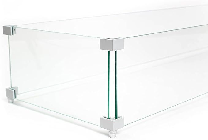 AMS Fireplace | Rectangular Fire Pit Glass Wind Guard for Sedona Fire Pit Table (Light Gray) | Protects Your Fire Table from Patio Heater Flames | Tempered Glass with Polished Edges for Safety