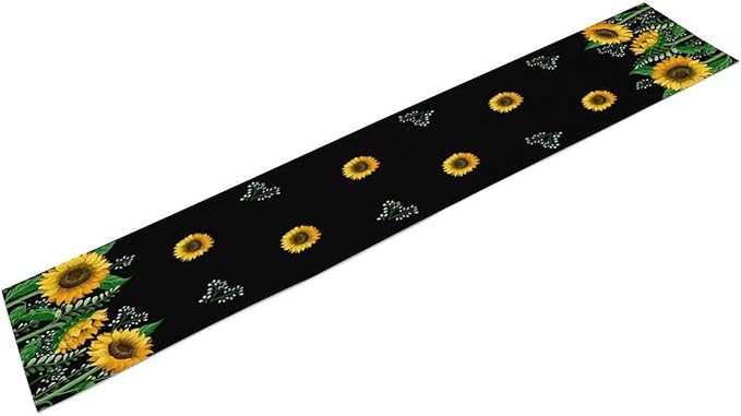 Sunflower Table Runner,Spring Summer Watercolor Floral Plants Leaves Print Table Runner for Kitchen Dining Table Home Holiday Party Indoor Outdoor Decor 13x36in