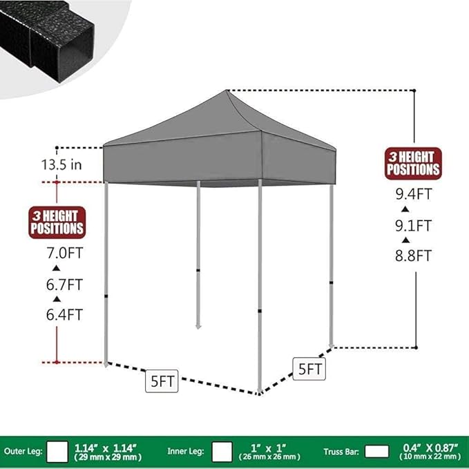 Eurmax USA 5'x5' Pop Up Canopy Tent Commercial Instant Canopies with Heavy Duty Roller Bag,Bonus 4 Sand Weights Bags (Black)