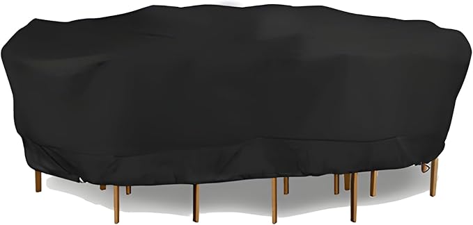 Eevelle Meridian Patio Oval Table Set Cover with Marine Grade Fabric - Outdoor Table Cover - Furniture Set Covers for Dining Table - Easy to Install - (25" H x 112" L x 68" W, Black)