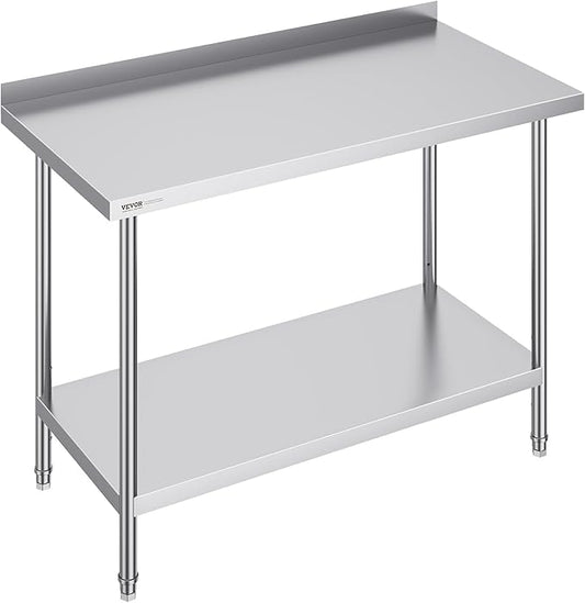 VEVOR 24 x 48 x 36 Inch Stainless Steel Work Table, Commercial Food Prep Worktable Heavy Duty Prep Worktable, Metal Work Table with Adjustable Height for Restaurant, Home and Hotel