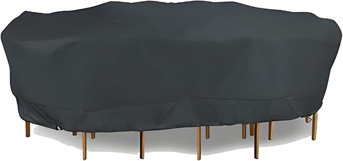 Eevelle Meridian Patio Oval Table Set Cover with Marine Grade Fabric - Outdoor Table Cover - Furniture Set Covers for Dining Table - Easy to Install - (25.5"H x 104"L x 82"W, Charcoal Gray)