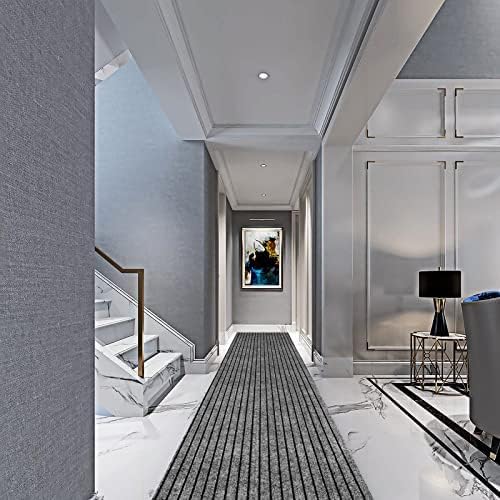 2' x 79' Runner Rugs with Rubber Backing, Indoor Outdoor Utility Carpet Runner Rugs, Stripe Gray, Can Be Used as Aisle for The RV and Boat, Laundry Room and Balcony