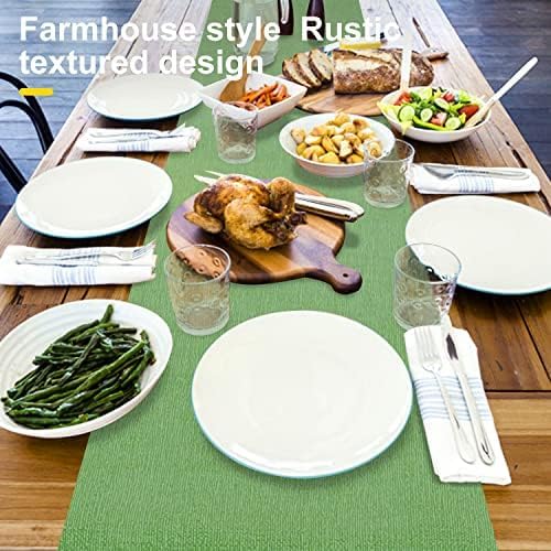 Wipeable Table Runner, Thick Farmhouse Dresser Runner, Rustic for Kitchen, Bedroom, Living Room, Indoor and Outdoor (48'', Green)