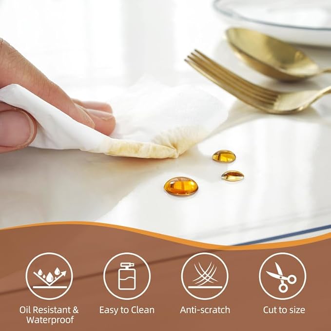 Warmstar Clear Table Cover Protector 24 x 48 Inch,1.5mm Thick Plastic Table Cover Rectangle,PVC Clear Table Protector,Desk Protector Mat for Kitchen, Dresser, Writing Desk，Dining Room Table