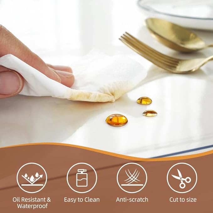 Warmstar Clear Table Cover Protector, 32 x 54 Inch, 1.5mm Thick PVC Rectangle Tablecloth for Kitchen, Dining Room, Office Desk