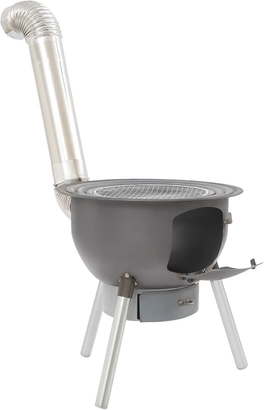 DYRABREST Wood Burning Stove with Grill, Multifunction Portable Camping Stove, Outdoor Cooking Stove with 3 Wok Rings & Chimney, Heavy Duty Steel Fire Pit for Backyard, Patio, BBQ, Camping, Hiking