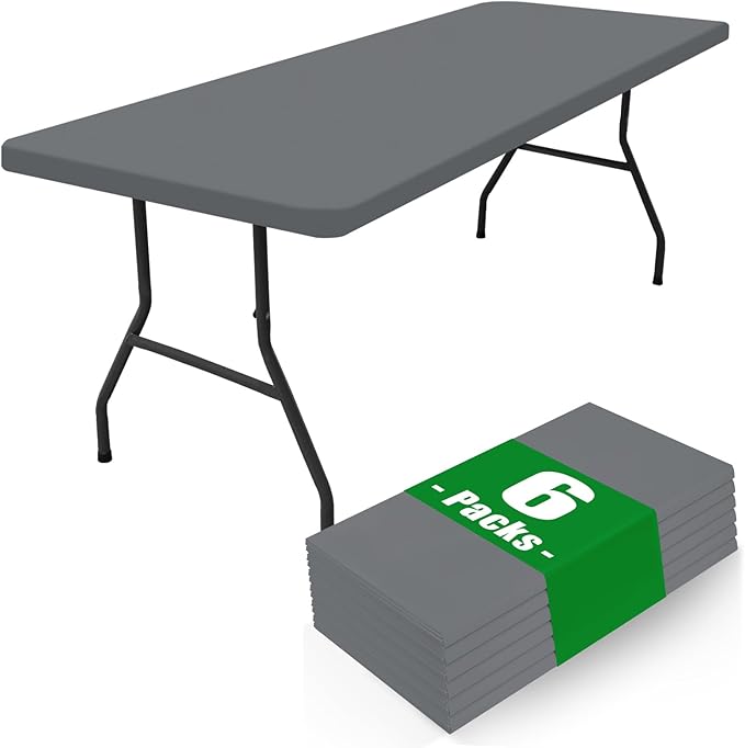Spandex 8 Foot Rectangle Table Cloth 6 Pack, Elastic Fitted Tablecloths for Picnic, Stretch Washable Patio Table Cover for Outdoor, Camping, Banquet and Parties (Grey, 30"x96")