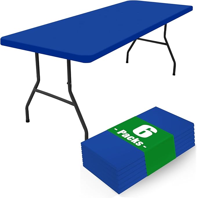 Spandex 8 Foot Rectangle Table Cloth 6 Pack, Elastic Fitted Tablecloths for Picnic, Stretch Washable Patio Table Cover for Outdoor, Camping, Banquet and Parties (Blue, 30"x96")