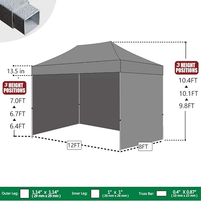Eurmax USA 8'x12' Pop-up Canopy Tent Commercial Instant Canopies with 4 Removable Zipper End Side Walls and Roller Bag, Bonus 4 SandBags(Yellow)