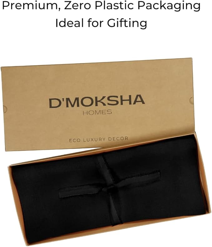 D'Moksha Homes Linen Black Table Runner 144 Inches Long - 100% Pure Linen Extra Long Table Runner 14 x 144 Inch for Winter, Holiday - Machine Washable