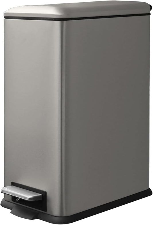 8 Gallon Trash Can with Lid, Stainless Steel Bathroom Garbage Can with Removal Inner Bucket, Soft Close Lid, Step on Trash Bin for Kitchen, Office, Laundry, 30 Liter Capacity, Kohler Grey