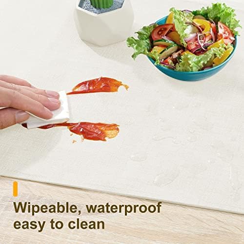 Waterproof Wipeable Table Runner, Thick Farmhouse Table Runner, Dresser Runner, Rustic Table Runner for Kitchen Dining Room, Bedroom, Living Room, Indoor and Outdoor (108'', White)