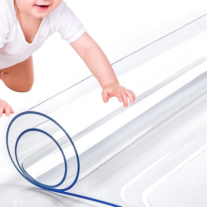 RostiKong 42 x 84 Inch Table Protector Large Clear Plastic Tablecloth Furniture Dining Table Screen Protector Thick Easy Clean Desk Cover PVC Vinyl Roll Cloths Tabletop Pads Polyester Rectangular 7ft