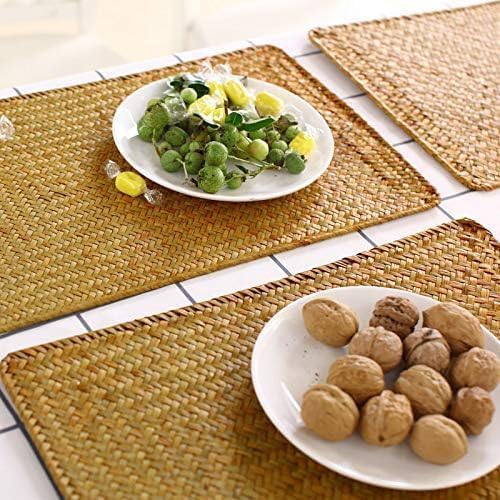 8 Pack Rectangular Woven Placemats, Rattan Wicker Table Mats, 17" x 12", Natural Seagrass Place Mats for Dining Table