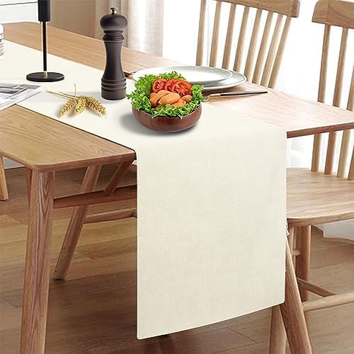 Wipeable Table Runner, Thick Farmhouse Dresser Runner, Rustic Indoor/Outdoor (36'', White)