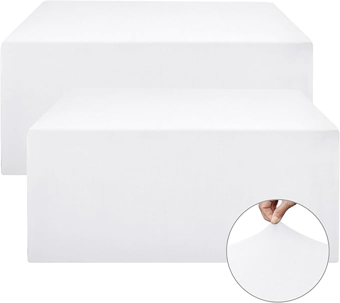 Nasitos White Fitted Table Covers for 6 Foot Tables - 72 x 30 Inch - 2 Pack Stretch Spandex Rectangle Table Clothes, Wrinkle Resistant Tablecloths for Parties, Trade Show, Craft Show, Birthday