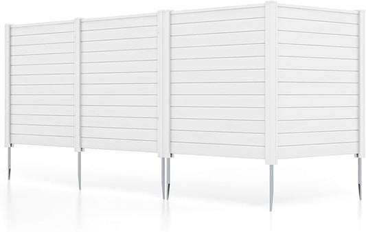 Giantex Air Conditioner Fence 4 Panels - 48''W x 48''H Outdoor Privacy Screen with Upgraded Metal Stakes, PVC Trash Can Enclosure, Decorative Garden Fences for Patio Lawn AC Unit Pool Pump, White
